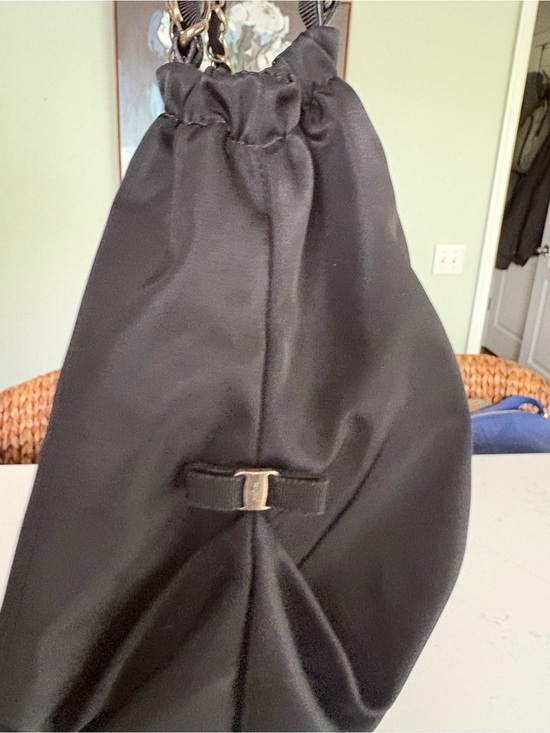 s-l1200.jpg Salvatore Ferragamo Black Nylon Shoulder Bag with Chain-Detail Handles